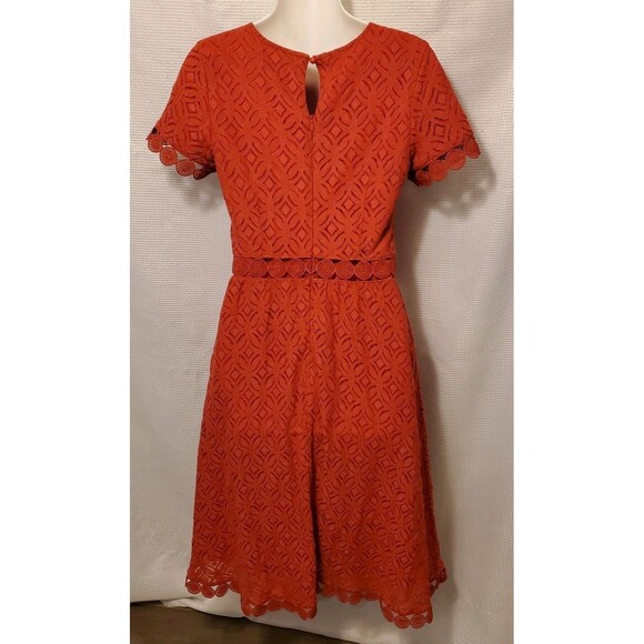 Jessakae Sz Small Red Crochet Lined Midi Dress Cottage Knit Bohemian - Picture 4 of 7